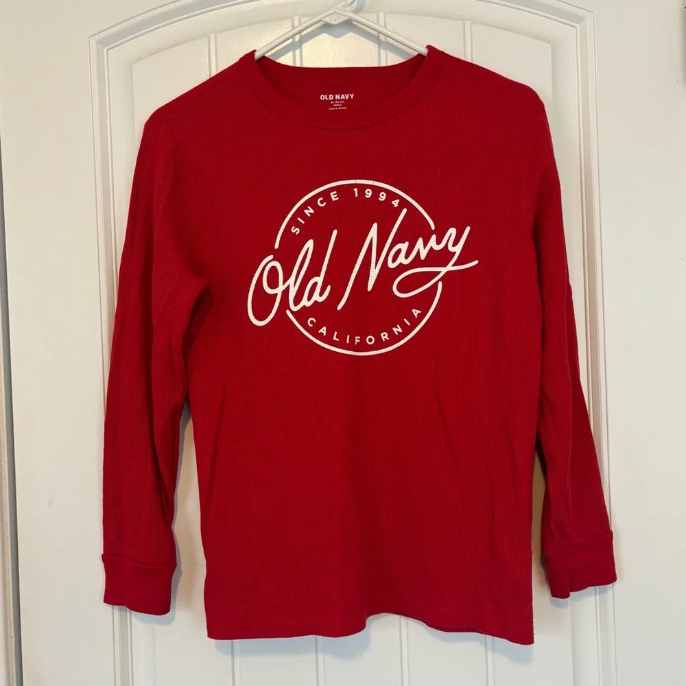 Old Navy Kids Red Waffle Knit Long Sleeve Shirt Size XL 14-16